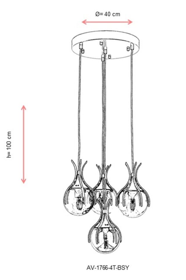 Kasım Modern Avize E27 48W 40cm Metal Siyah Avonni-AV-1766-4T-BSY