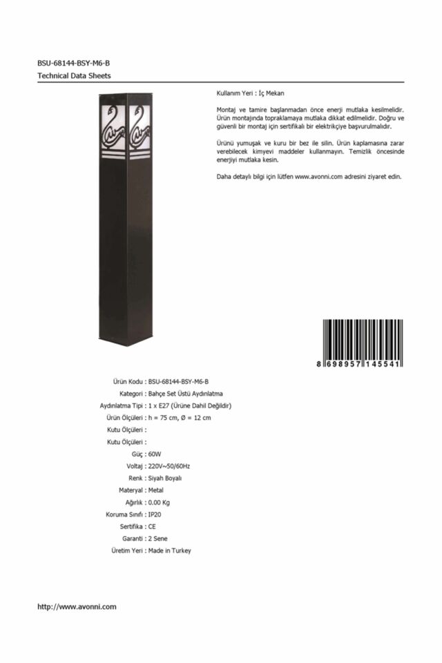 Bahçe Set Üstü Aydınlatma E27 12W 12cm Alüminyum Siyah Dorbien-BSU-68144-BSY-M6-B
