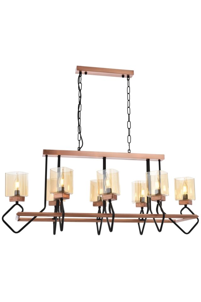 Konsey Modern Avize E14 48W 105x40cm Metal Siyah Avonni-AV-1740-8BSY-YM