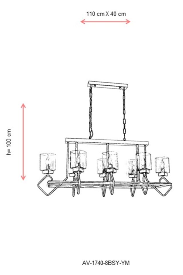 Konsey Modern Avize E14 48W 105x40cm Metal Siyah Avonni-AV-1740-8BSY-YM