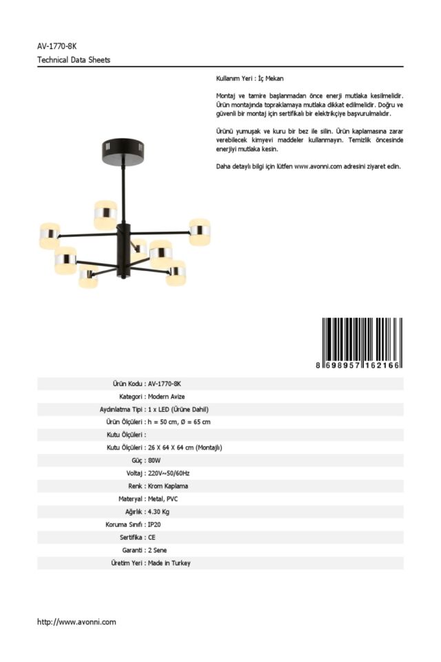 Roll Modern Avize LED 80W 65cm Metal Krom Avonni-AV-1770-8K