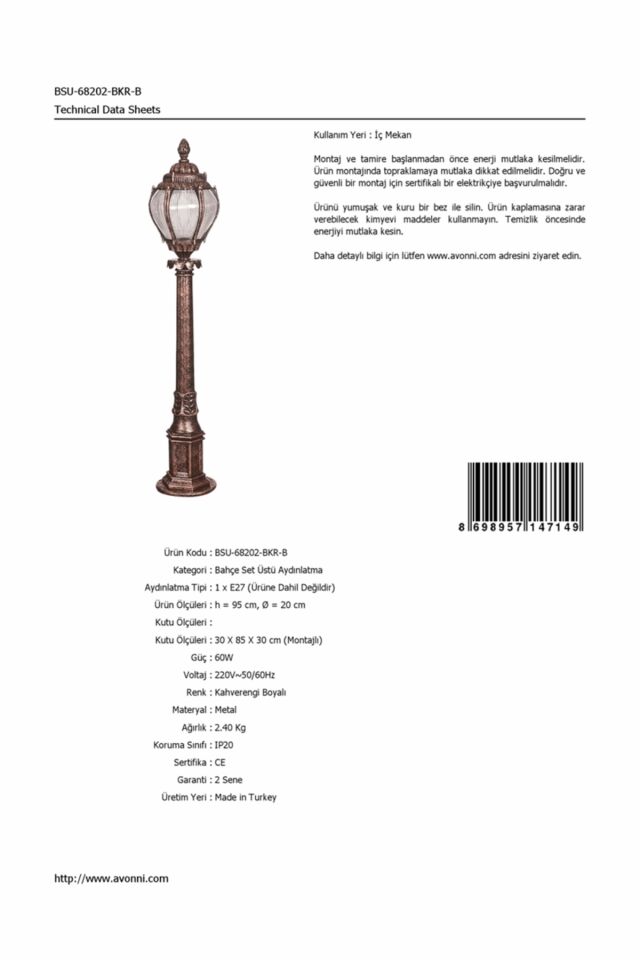 Bahçe Set Üstü Aydınlatma E27 12W 20cm ABS Kahverengi Dorbien-BSU-68202-BKR-B