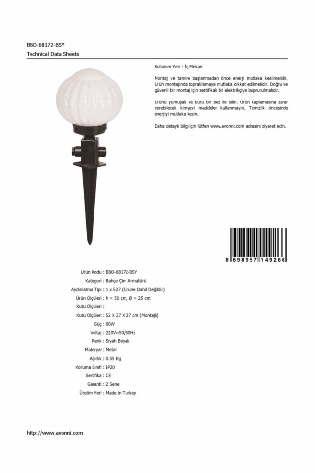 Bahçe Bollard E27 12W 25cm ABS Siyah Dorbien-BBO-68172-BSY