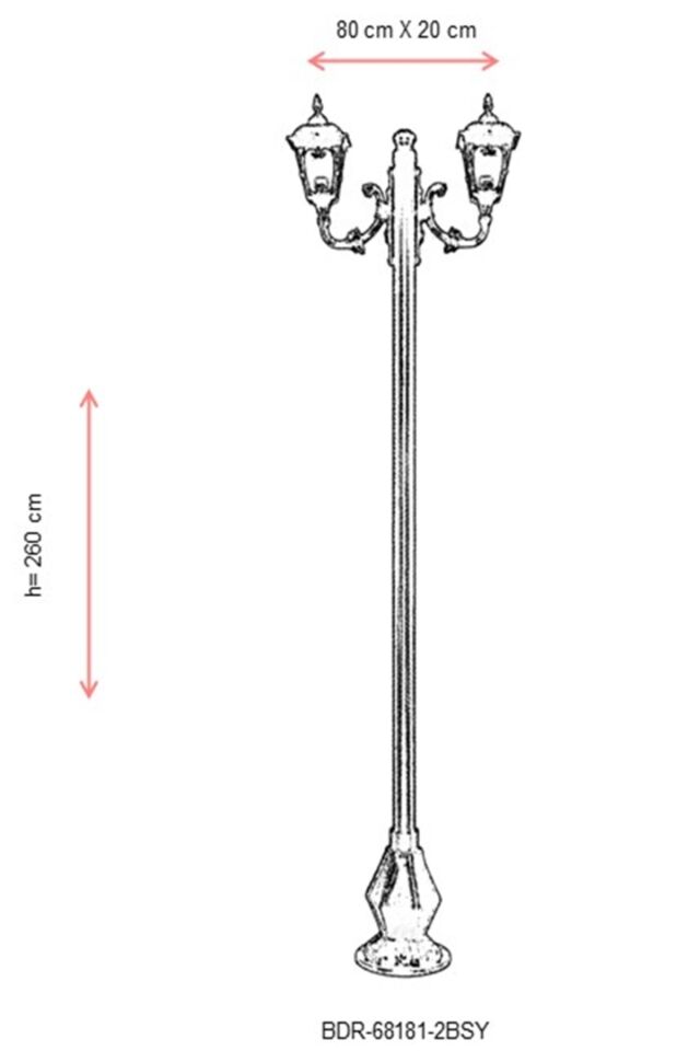 Bahçe Direkleri E27 24W 80x20cm Çelik Boru Siyah Dorbien-BDR-68181-2BSY