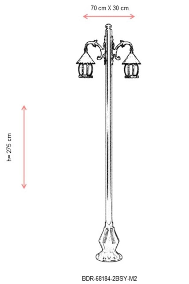Bahçe Direkleri E27 24W 70x30cm Çelik Boru Siyah Dorbien-BDR-68184-2BSY-M2