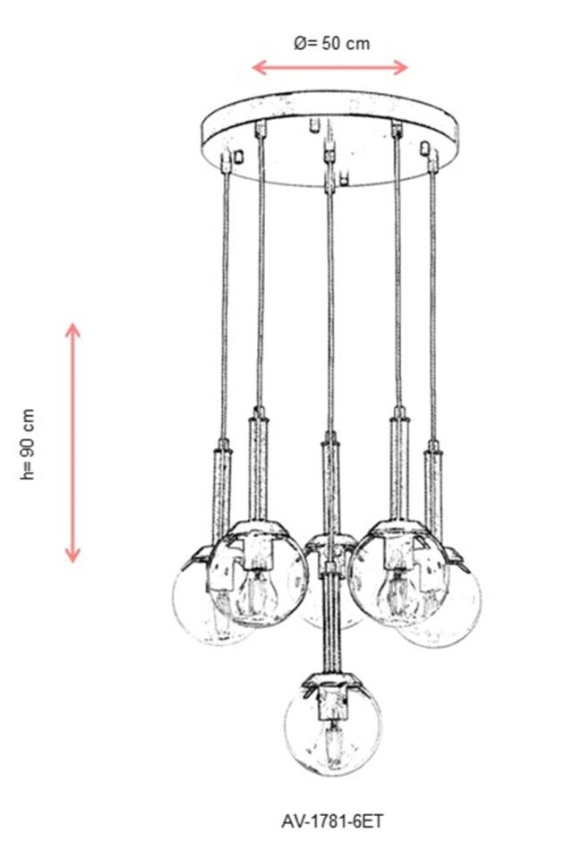 Ada Modern Avize E27 72W 50cm Metal Eskitme Avonni-AV-1781-6ET