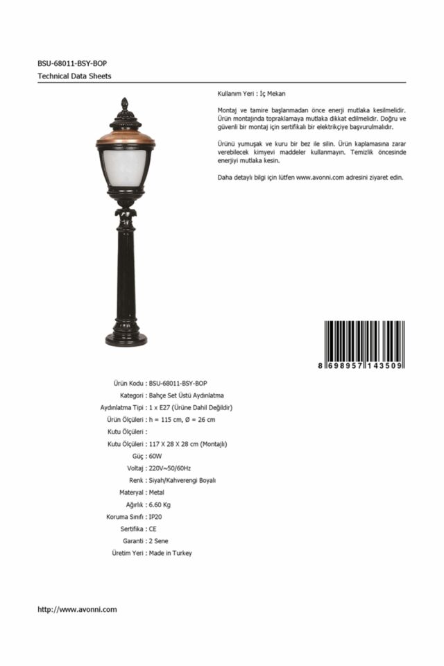 Bahçe Set Üstü Aydınlatma E27 12W 26cm Alüminyum Kahverengi/Siyah Dorbien-BSU-68011-BSY-BOP