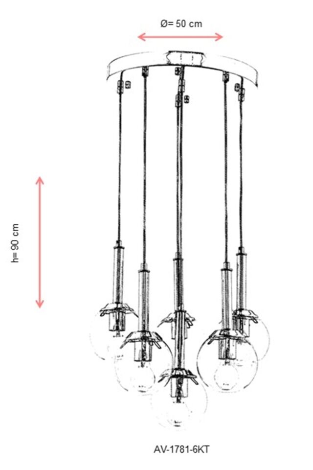 Ada Modern Avize E27 72W 50cm Metal Krom Avonni-AV-1781-6KT
