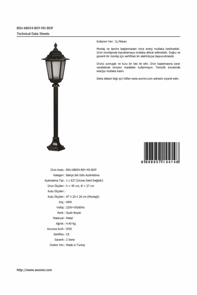 Bahçe Set Üstü Aydınlatma E27 12W 27cm Alüminyum Siyah Dorbien-BSU-68054-BSY-M3-BOP