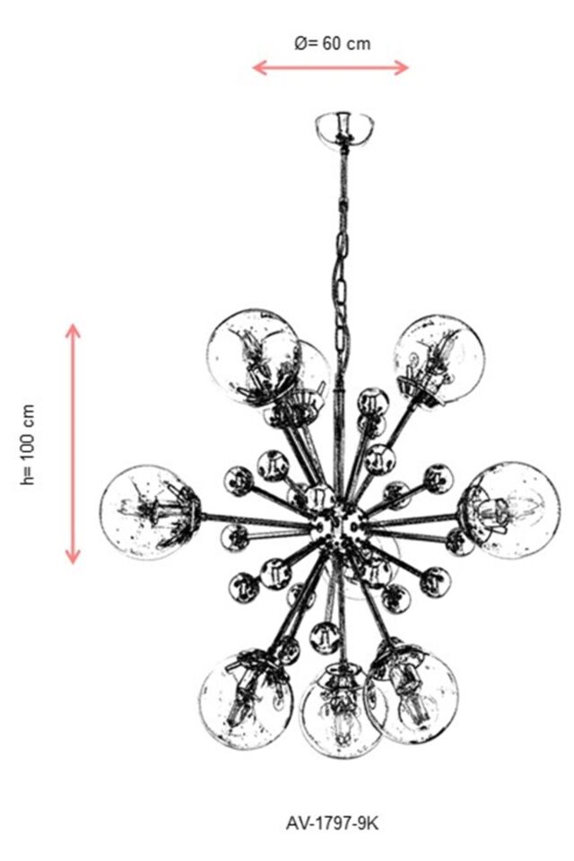 Molekül Modern Avize E27 108W 60cm Metal, Cam Krom Avonni-AV-1797-9K