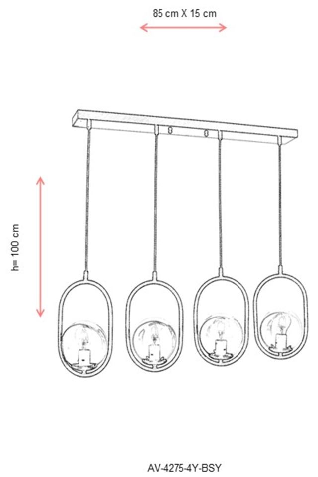 Catch Modern Avize E27 48W 85x15cm Metal Siyah Avonni-AV-4275-4Y-BSY