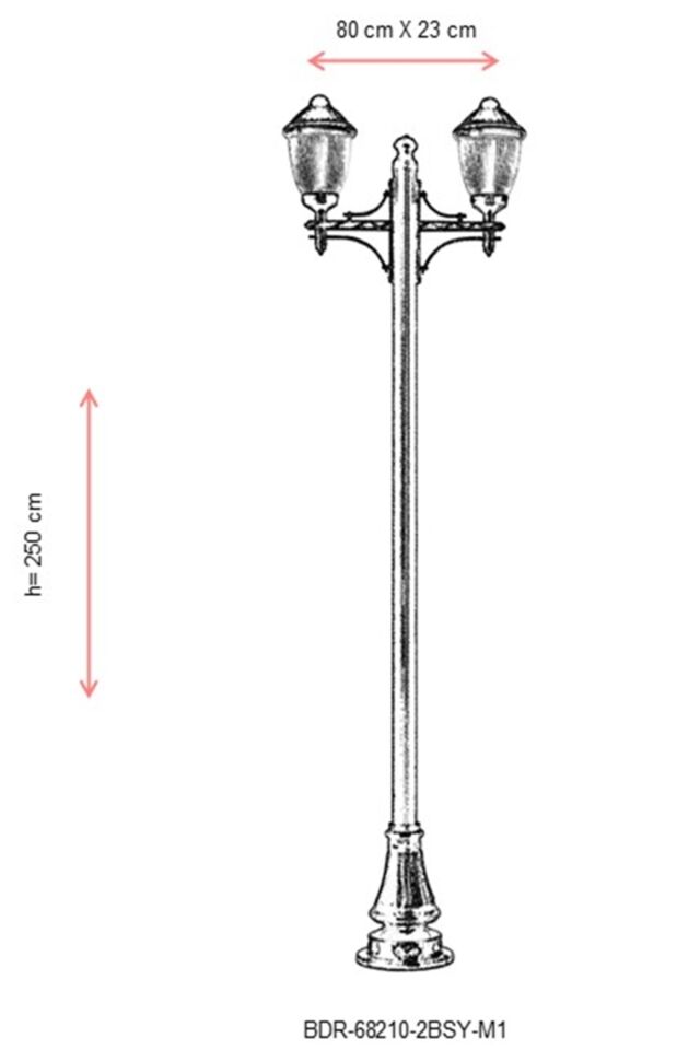 Bahçe Direkleri E27 24W 80x23cm Çelik Boru Siyah Dorbien-BDR-68210-2BSY-M1