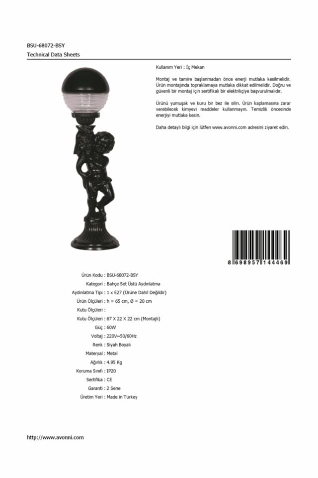 Bahçe Set Üstü Aydınlatma E27 12W 20cm Alüminyum Siyah Dorbien-BSU-68072-BSY