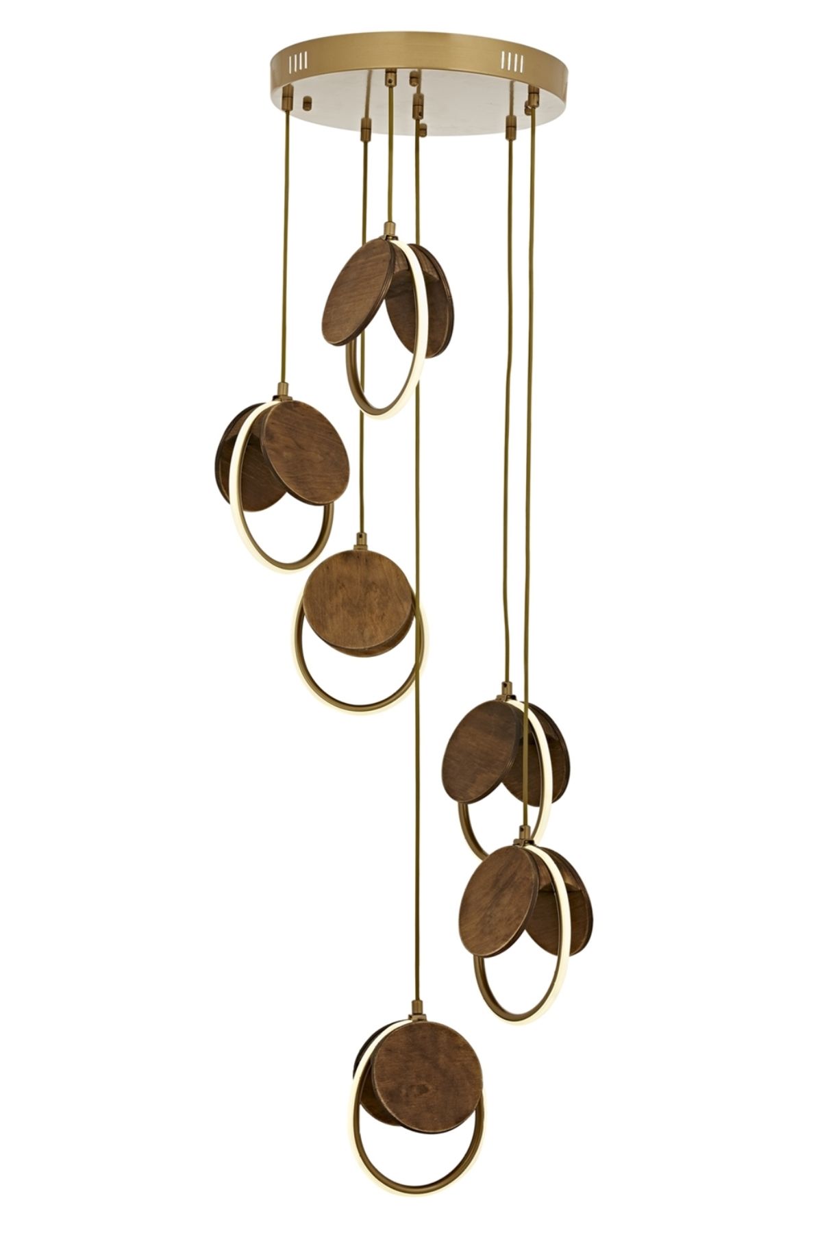 Oreo Modern Avize LED 46W 40cm Ahşap Eskitme Avonni-AV-1847-6ET