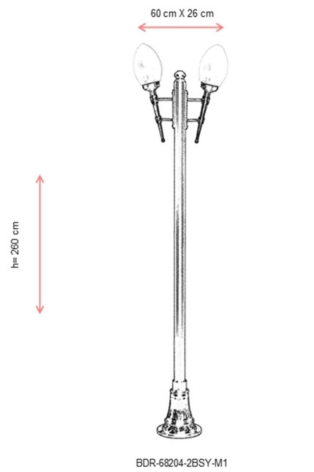 Bahçe Direkleri E27 24W 60x26cm Çelik Boru Siyah Dorbien-BDR-68204-2BSY-M1