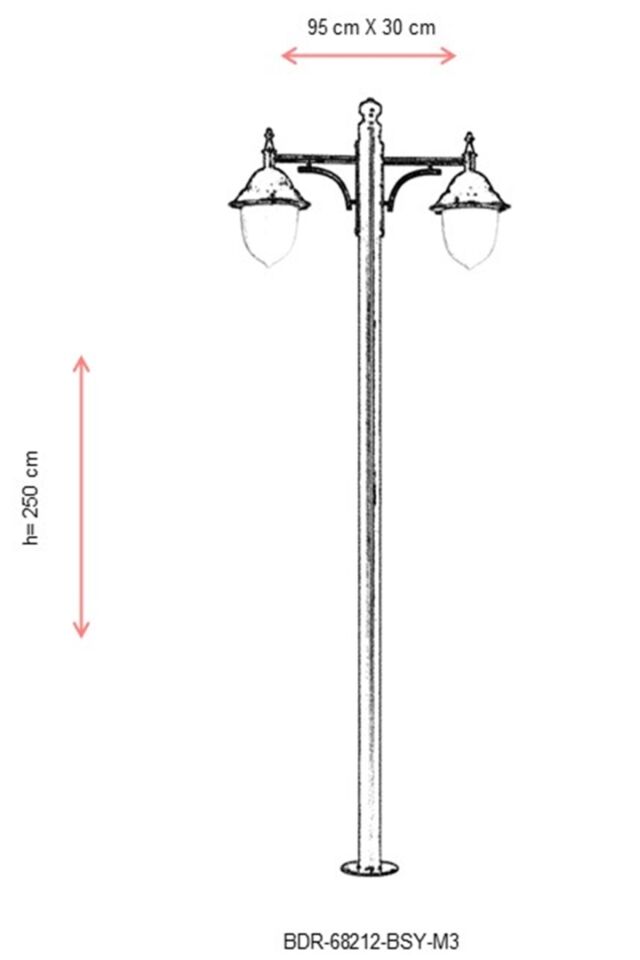 Bahçe Direkleri E27 24W 95x30cm Çelik Boru Siyah Dorbien-BDR-68212-BSY-M3