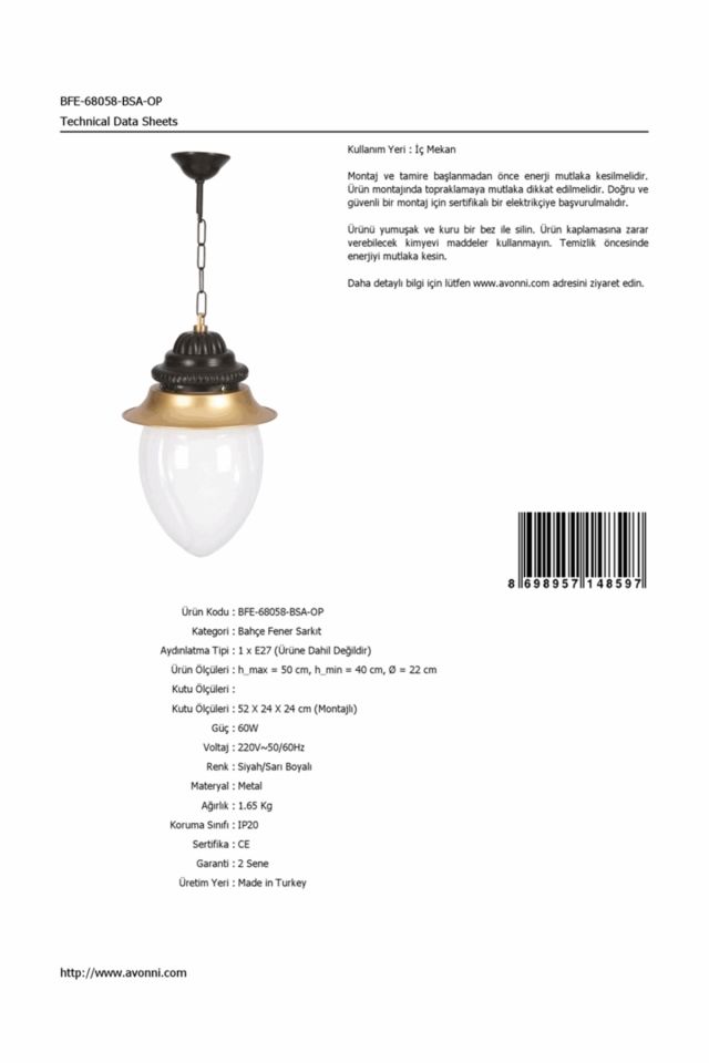 Bahçe Fenerleri E27 12W 22cm Alüminyum Sarı/Siyah Dorbien-BFE-68058-BSA-OP