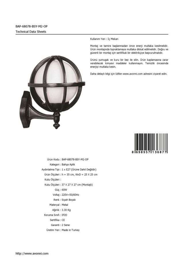 Bahçe Aplik E27 12W 25x25cm Alüminyum Siyah Dorbien-BAP-68078-BSY-M2-OP