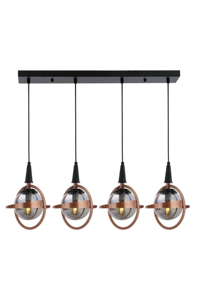 Pusula Modern Avize E14 24W 80x25cm Metal Siyah/Bakır Avonni-AV-1899-4Y-BSY