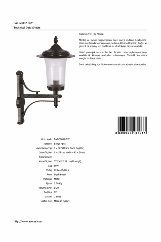 Bahçe Aplik E27 12W 40x30cm Alüminyum Siyah Dorbien-BAP-68082-BSY