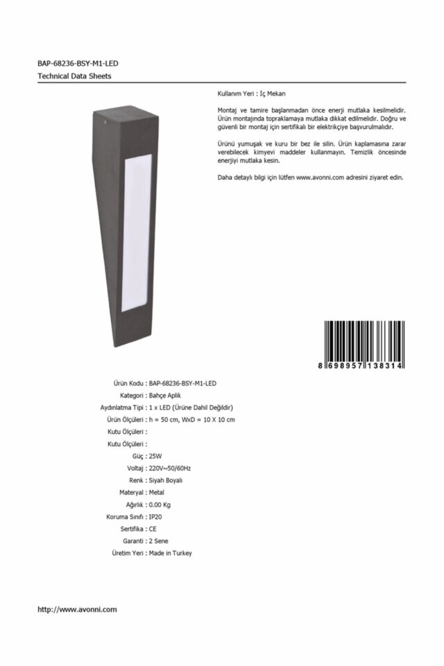 Bahçe Aplik LED 25W 10x10cm Alüminyum Profil Siyah Dorbien-BAP-68236-BSY-M1-LED