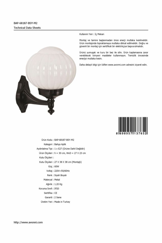 Bahçe Aplik E27 12W 27x23cm Alüminyum Siyah Dorbien-BAP-68187-BSY-M2