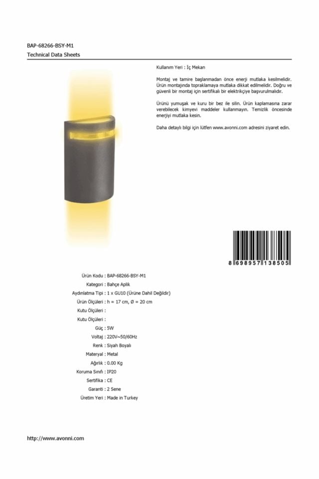 Bahçe Aplik GU10 5W 20cm Alüminyum Profil Siyah Dorbien-BAP-68266-BSY-M1