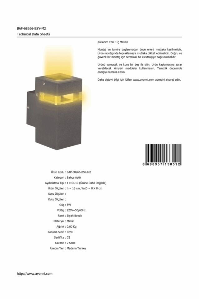 Bahçe Aplik GU10 5W 8x8cm Alüminyum Profil Siyah Dorbien-BAP-68266-BSY-M2
