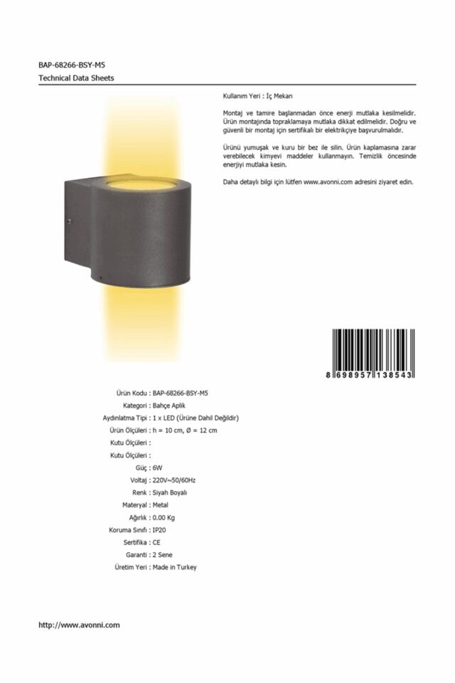 Bahçe Aplik LED 6W 12cm Alüminyum Profil Siyah Dorbien-BAP-68266-BSY-M5
