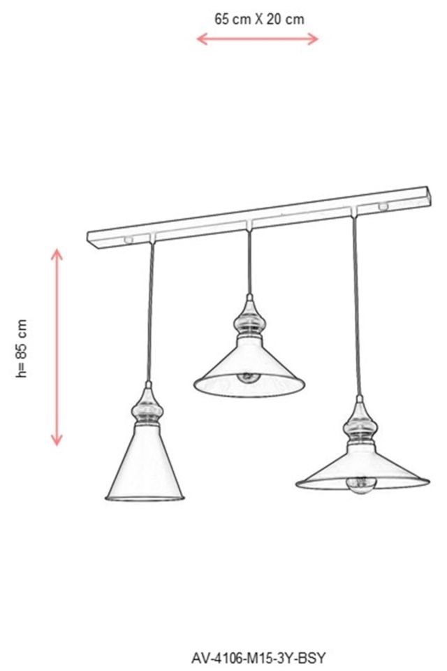 Akasya Modern Avize E27 36W 65x20cm Metal Siyah Avonni-AV-4106-M15-3Y-BSY