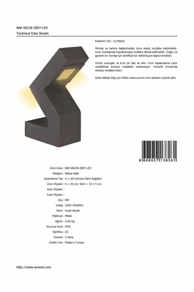 Bahçe Aplik LED 8W 10x5cm Alüminyum Profil Siyah Dorbien-BAP-68228-2BSY-LED