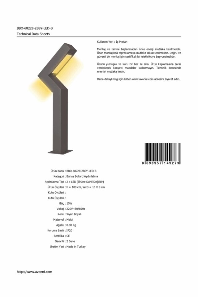 Bahçe Bollard LED 10W 15x8cm Alüminyum Profil Siyah Dorbien-BBO-68228-2BSY-LED-B