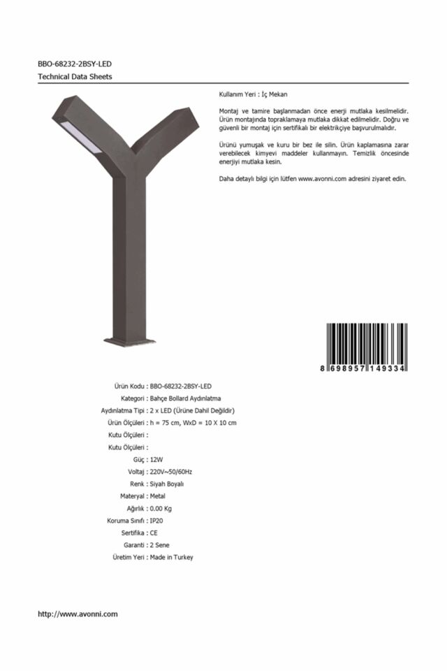 Bahçe Bollard LED 12W 10x10cm Alüminyum Profil Siyah Dorbien-BBO-68232-2BSY-LED