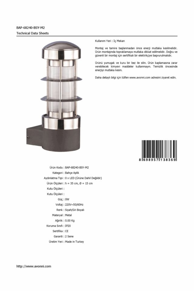 Bahçe Aplik E27 12W 15cm Alüminyum Profil Gri/Siyah Dorbien-BAP-68240-BSY-M2