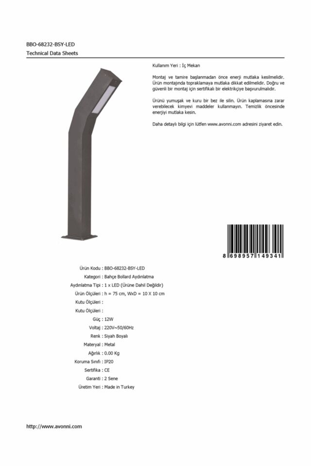 Bahçe Bollard LED 12W 10x10cm Alüminyum Profil Siyah Dorbien-BBO-68232-BSY-LED