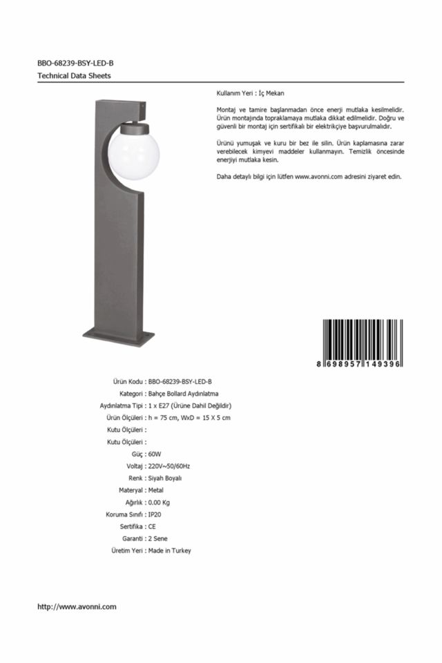 Bahçe Bollard E27 12W 15x5cm Alüminyum Profil Siyah Dorbien-BBO-68239-BSY-LED-B