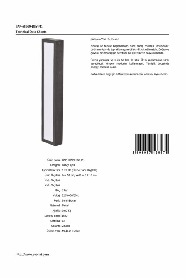 Bahçe Aplik LED 15W 5x10cm Alüminyum Profil Siyah Dorbien-BAP-68269-BSY-M1