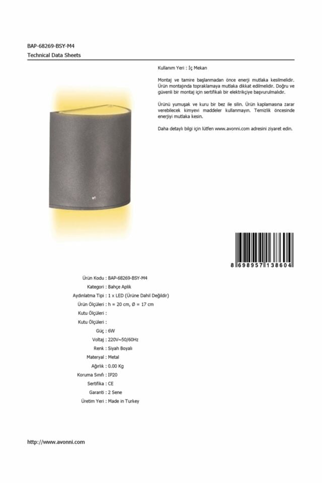 Bahçe Aplik LED 6W 17cm Alüminyum Profil Siyah Dorbien-BAP-68269-BSY-M4