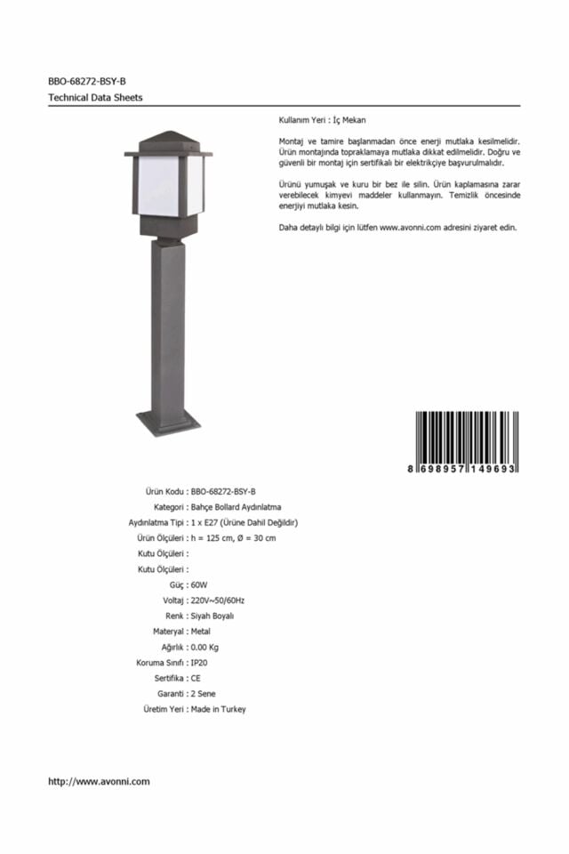 Bahçe Bollard E27 12W 30cm Alüminyum Profil Siyah Dorbien-BBO-68272-BSY-B