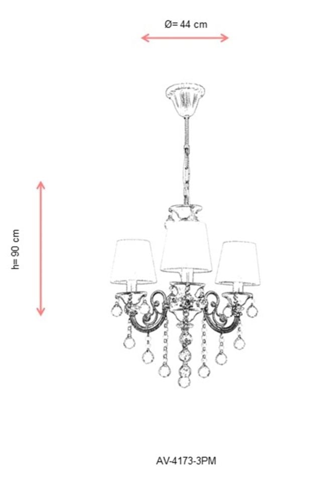 Salto Klasik Avize E14 18W 44cm Metal Pembe Avonni-AV-4173-3PM