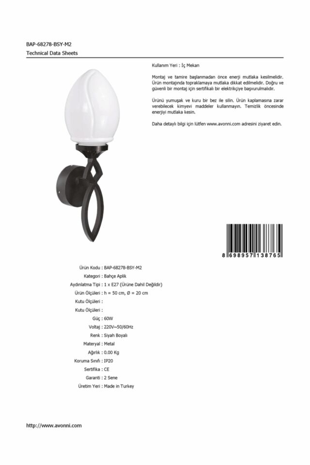 Bahçe Aplik E27 12W 20cm Alüminyum Siyah Dorbien-BAP-68278-BSY-M2