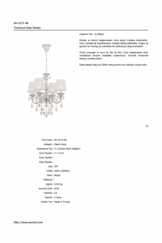 Salto Klasik Avize E14 24W 44cm Metal Beyaz Avonni-AV-4173-4B