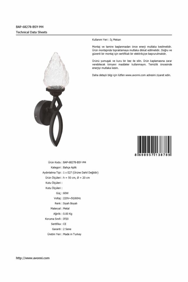Bahçe Aplik E27 12W 20cm Alüminyum Siyah Dorbien-BAP-68278-BSY-M4