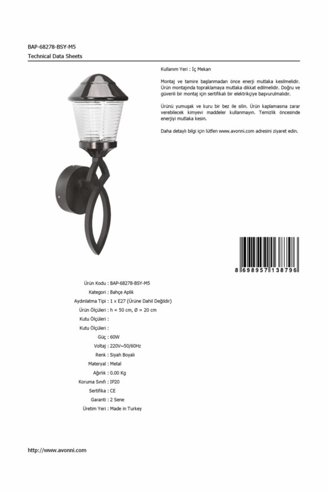Bahçe Aplik E27 12W 20cm Alüminyum Siyah Dorbien-BAP-68278-BSY-M5
