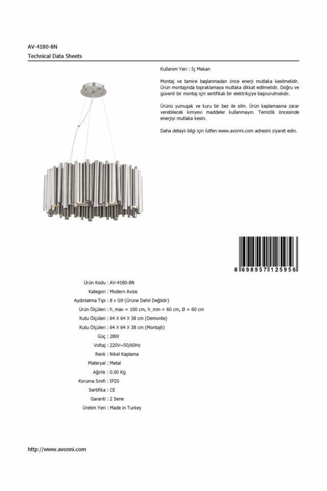 Voice Modern Avize G9 40W 60cm Metal Nikel Avonni-AV-4180-8N