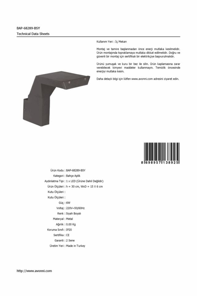 Bahçe Aplik LED 6W 15x6cm Alüminyum Profil Siyah Dorbien-BAP-68289-BSY