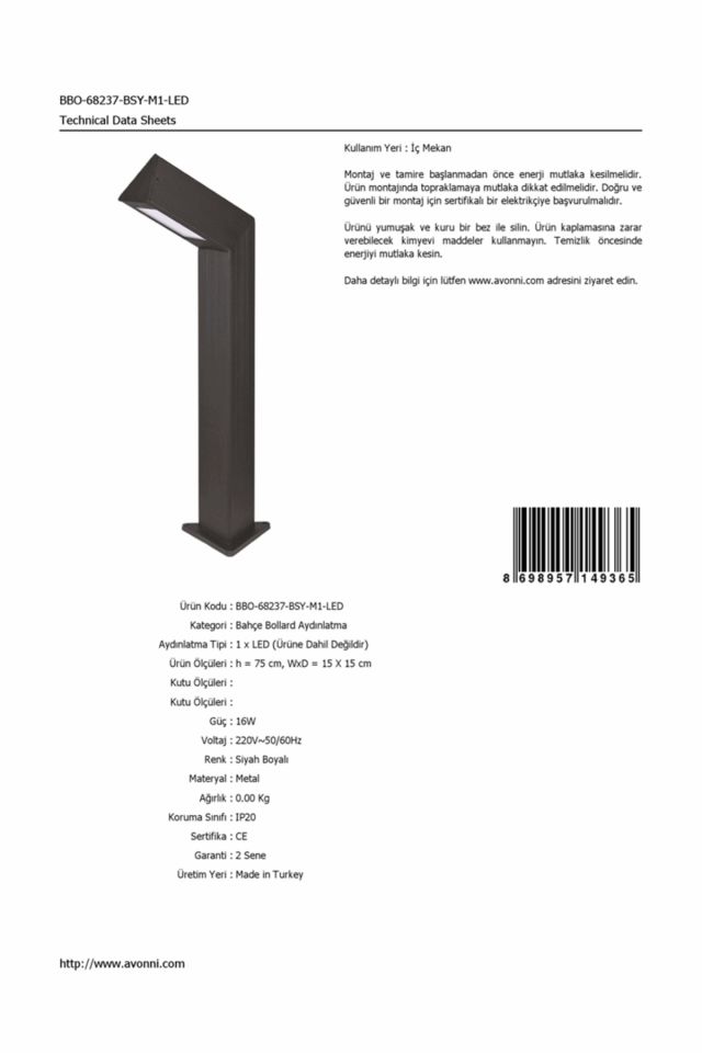 Bahçe Bollard LED 16W 15x15cm Alüminyum Profil Siyah Dorbien-BBO-68237-BSY-M1-LED