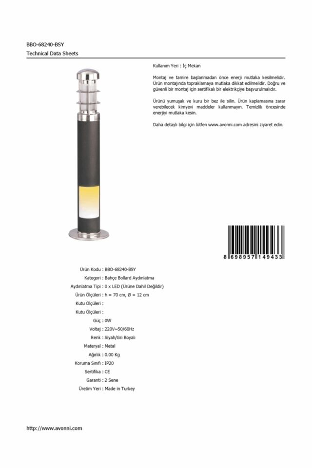 Bahçe Bollard E27 12W 12cm Alüminyum Profil Gri/Siyah Dorbien-BBO-68240-BSY