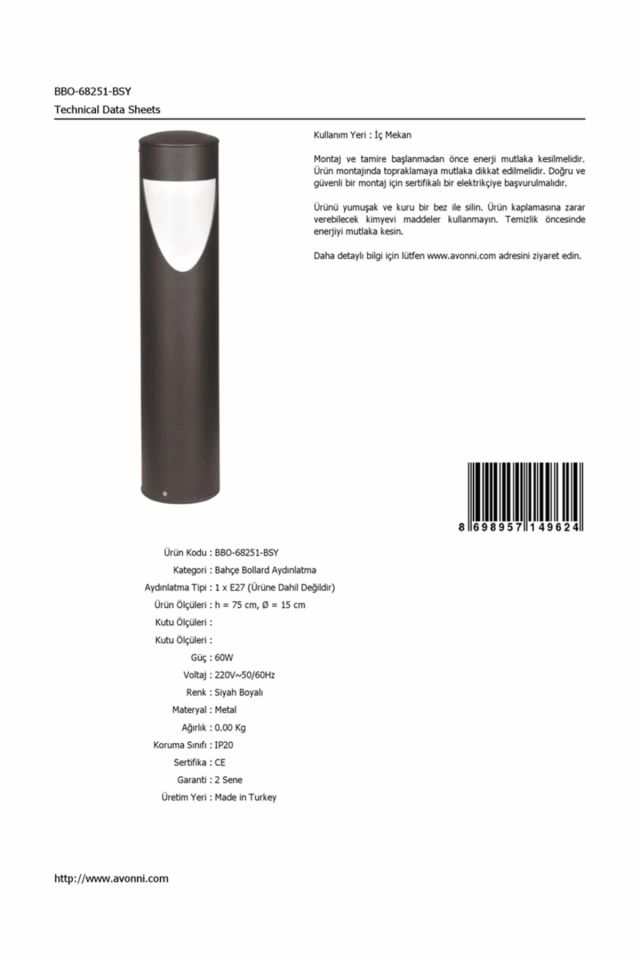 Bahçe Bollard E27 12W 15cm Alüminyum Profil Siyah Dorbien-BBO-68251-BSY