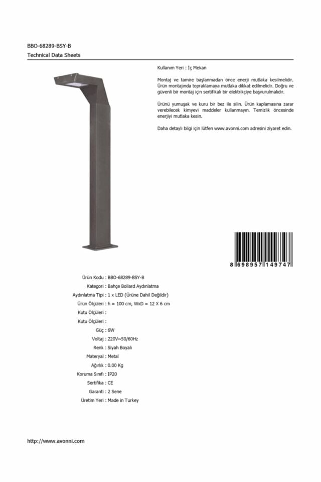 Bahçe Bollard LED 6W 12x6cm Alüminyum Profil Siyah Dorbien-BBO-68289-BSY-B